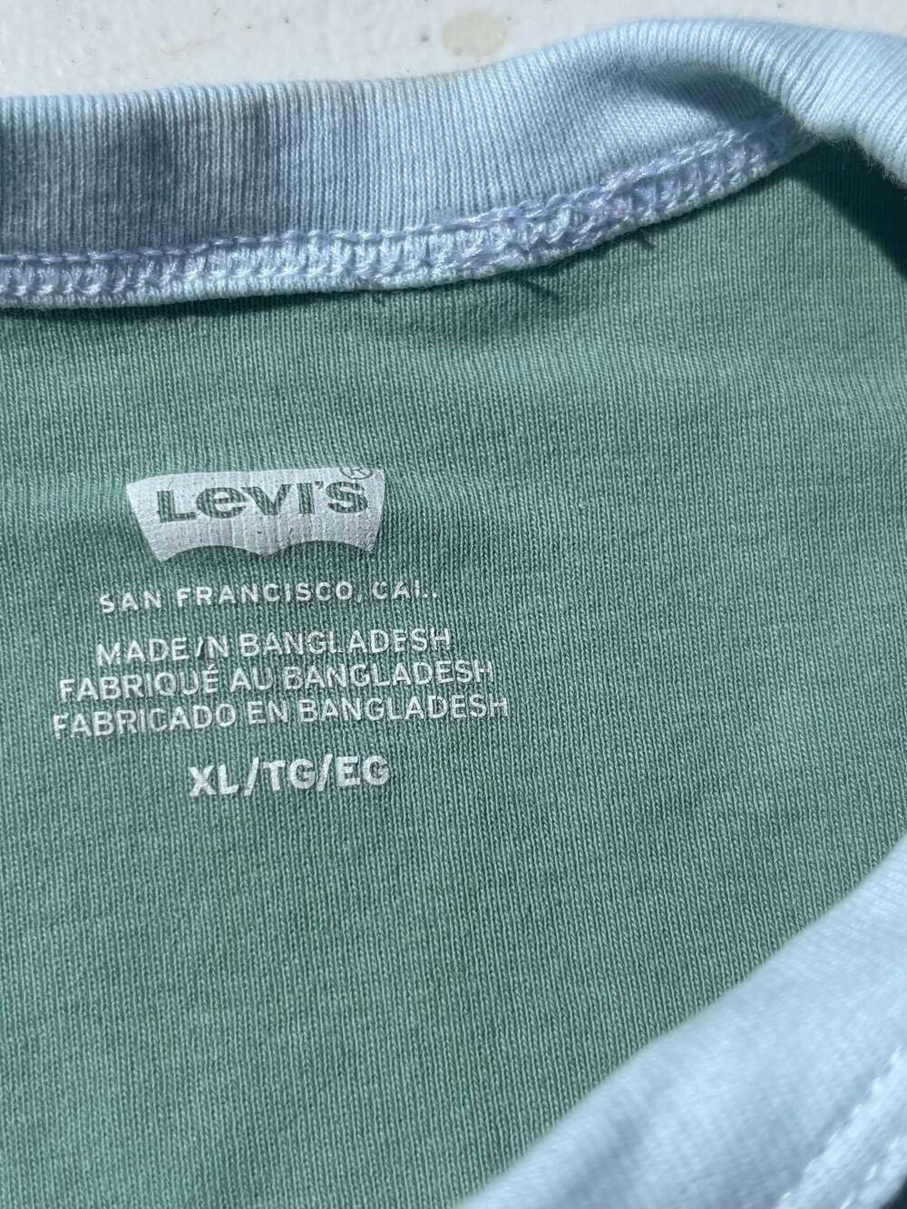 Levi's Ringer T-Shirt‎ Women XL Sage Green Embossed Bubble Logo Retro Tee - Picture 5 of 5